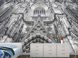 Architectural Print Self-Adhesive Wallpaper Mural – Full Wall Decor for Living Room or Bedroom, "Upward View of a Temple Building"