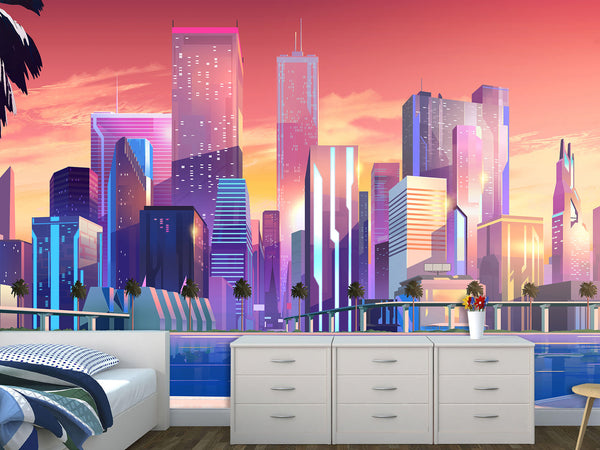 Non-Woven Wall For Kids Room/Bedroom Print Superhero City Wallpaper