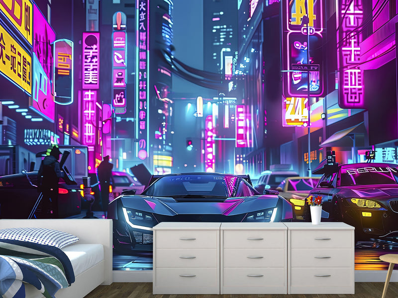 Traditional Neon Wallpaper – Urbanism "City of the Future" for Gaming Zone, Office, Living Room 🌆