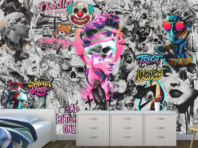 Traditional Wall Mural "Urban Style Street Art Wallpaper", Decor for Bedroom, Living Room, Teen Room 🎨