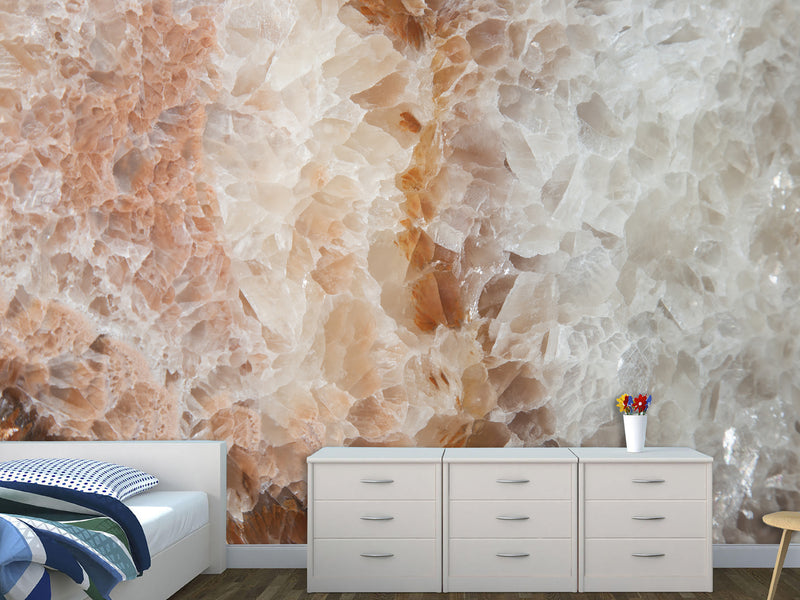 Abstract Composition Peel and Stick Mural Art Design "Beige Crystals" For Hall Living Room Decoration