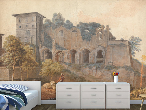 Peel and Stick Wallpaper John Warwick Smith Art – In the Camp Vaccinio at Rome – Living Room & Bedroom Wall Mural