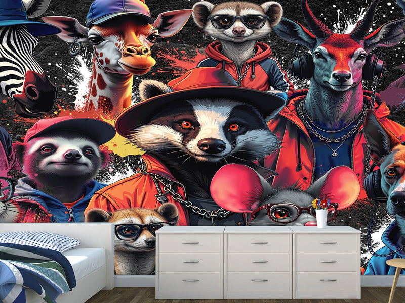 In Animalism Style Traditional Full Wall Wallpapers "Colorful Animals" For Office, Hall