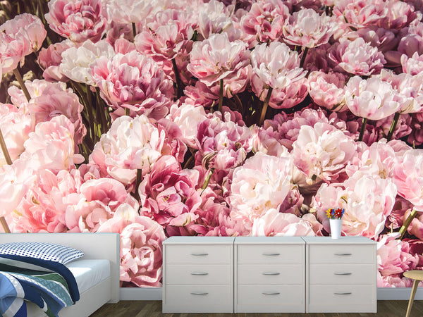 Traditional Wallpaper Full Wall Mural Soft Pink Peonies – Elegant Floral Print for Bedroom, Living Room, or Lounge