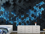 Non-Woven Wallpaper for Office & Home Workspace – Modern Wall Decor – Black-Blue Hexagons