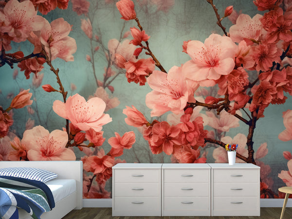 Floral Print 3D Non-Woven Photo Wallpaper for a Cozy Living Room or Bedroom – "Blooming Sakura"