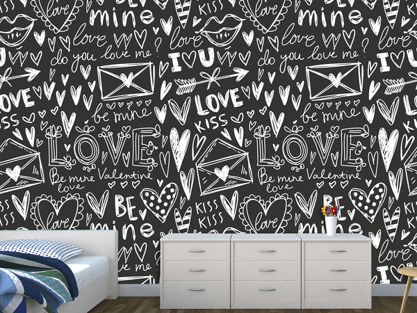 Black And White Graffiti Vinyl Wallpaper Peel and Stick For Room, Creative Space "Letters Of Love" ✉️