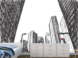 Graphic Print Peel and Stick 3D Mural "Painted city", Beautiful in the Hall, Office, Work Area
