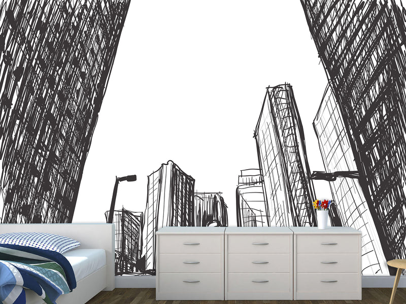 Graphic Print Peel and Stick 3D Mural "Painted city", Beautiful in the Hall, Office, Work Area