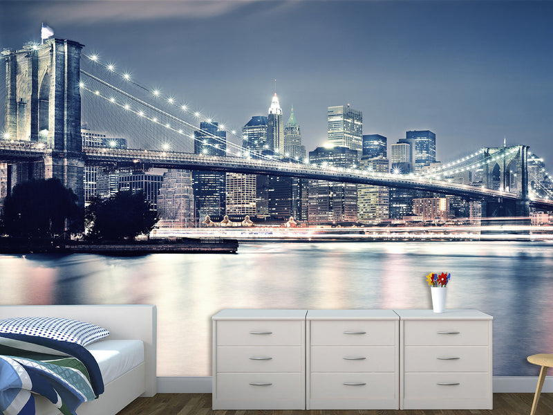 For the Stylish Home Peel and Stick Wall Mural Full Wall Landscape “Brooklyn Bridge at Night”