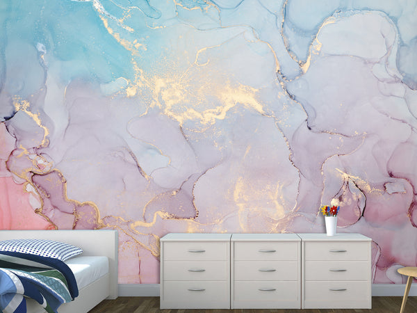 Self-Adhesive Wallpaper Abstract for Modern Interiors – Colorful Flow with Golden Accents