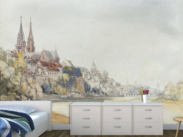 Non-Wowen Mural Full Wall Vintage Desing for Living Room or Bedroom "View of Basel, Switzerland" – William Callow
