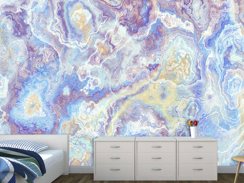 Peel and Stick Abstract Wall Mural Art Desing Abstraction: Blue Color Flows' for Bedroom & Living Room