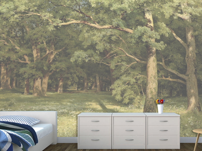 Non-Woven Photo Wallpaper, Vintage Nature-Inspired Wallpaper – "Green Forest" for Living Room
