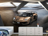 Premium Non-Woven Wallpaper for Teen Room - Lamborghini Aventador Gold 3D Wall Mural