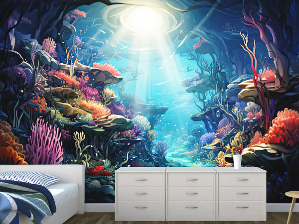 Peel and Stick Kids’ Wallpaper Full Wall Mural – “Mysteries of the Deep” For Kids’ Room