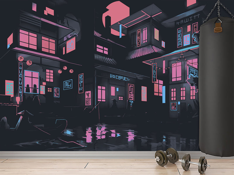 Neon City At Night – Modern Traditional Wall Mural For Interior Design 🌃