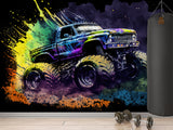 Full-Size Traditional Wallpaper Bold Decor for Workout Room or Office Epic Monster Truck Print Mural