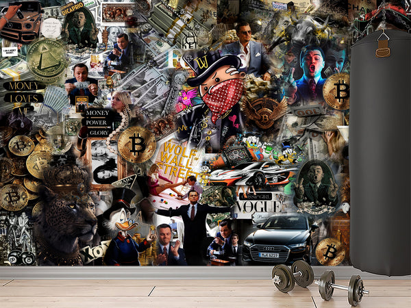 Vinyl Wallpapaen Peel and Stick For Room Decor Mural, "Power. Money. Game."