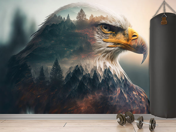 Brutal Design For Hall Or Gym Vinyl Wallpaper Peel and Stick Motivational Wall Print For Bedroom "Free Eagle" 🦅