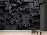 Peel and Stick Vinyl Wallpaper Technological Plating Spaceship Robot Abstract Graphics Style for Gym & Living Room