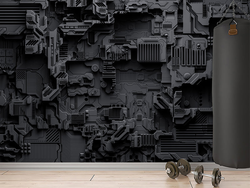 Peel and Stick Vinyl Wallpaper Technological Plating Spaceship Robot Abstract Graphics Style for Gym & Living Room