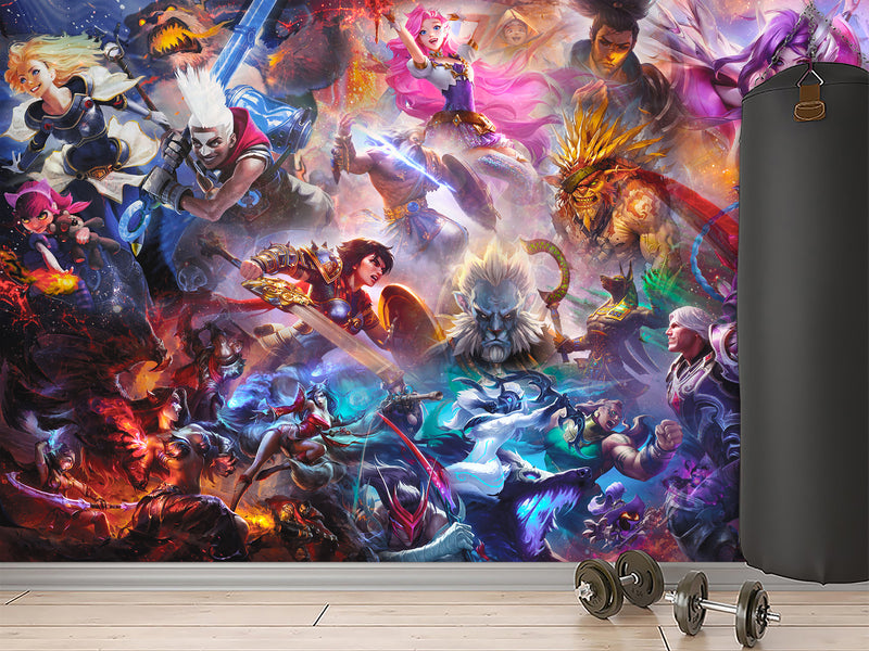 Epic Anime-Style Vinyl Wallpaper Peel and Stick – "Epic Character Battle" Design for Office, Bedroom, or Studio