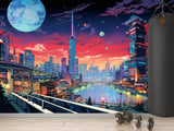 High-Quality Full-Wall Vinyl Wallpaper Peel and Stick for Office or Gym – "Cityscape Inspired by Anime", Modern Design Mural