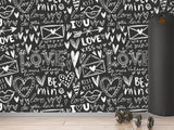 Black And White Graffiti Vinyl Wallpaper Peel and Stick For Room, Creative Space "Letters Of Love" ✉️
