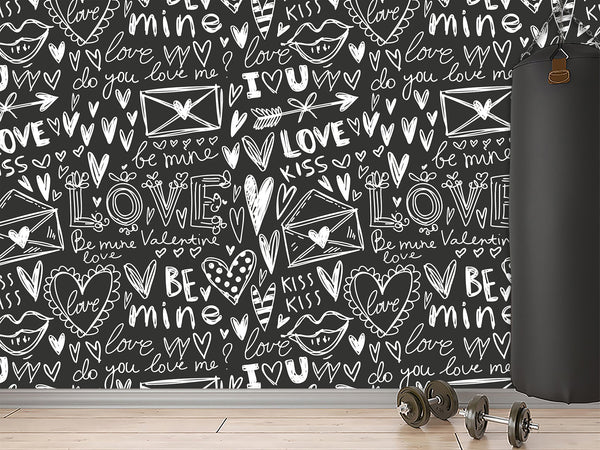 Black And White Graffiti Vinyl Wallpaper Peel and Stick For Room, Creative Space "Letters Of Love" ✉️