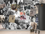 Traditional Mural Wallpaper for Gym, Office, or Lounge – "Gangster Poster Collage", Vintage Wallpaper Featuring Crime Bosses
