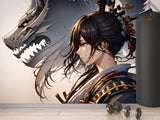 Traditional Anime-Style Wall Mural – "Samurai Girl" for Office or Living Room, Non-Woven Wallpaper
