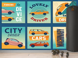 Peel and Stick Mural All Wall Wallpaper Retro Car Collage for Room or Gym Print for Wall