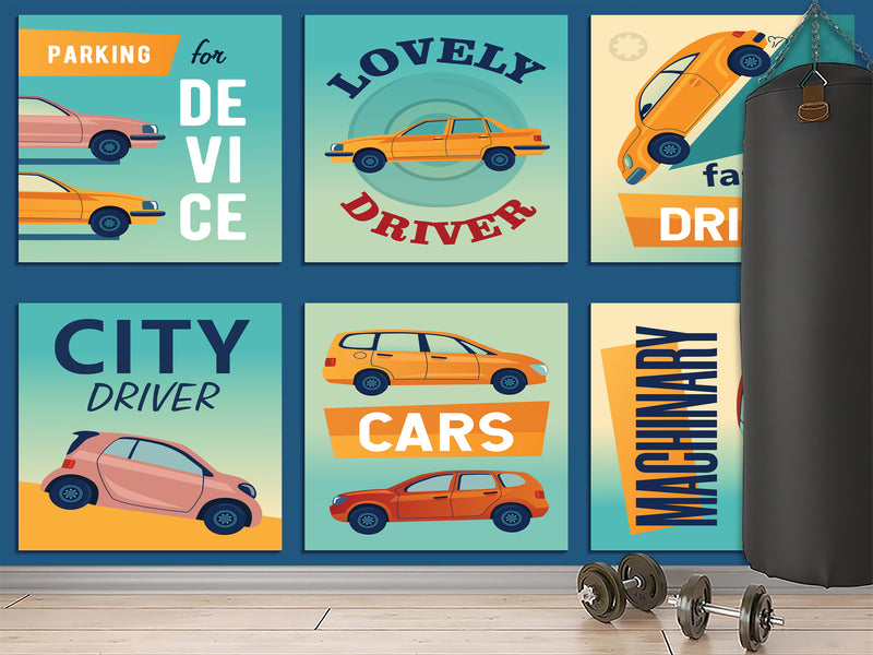 Peel and Stick Mural All Wall Wallpaper Retro Car Collage for Room or Gym Print for Wall