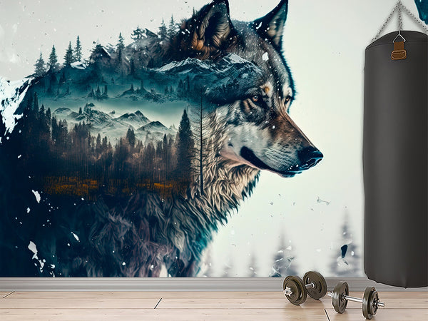 Peel and Stick Double Exposure Wolf and Forest – Wall Decor for Bedroom, Living Room, or Office