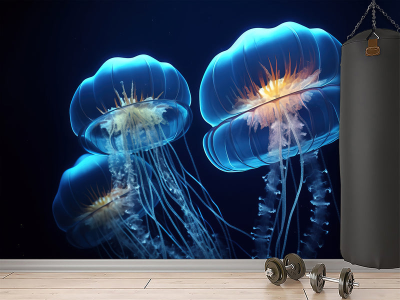 Sea Print Vinyl Wallpaper Peel and Stick – Unique Design Mural "Jellyfish", Wall Mural for Office or Living Room