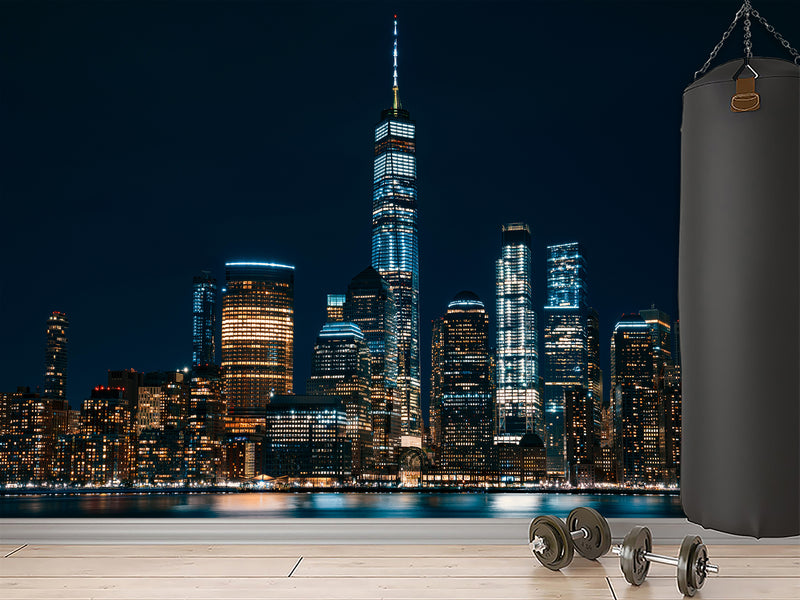 Modern Non-Woven 3D Wallpaper Mural for Bedroom – "Bright City Lights" (Perfect Above the Bed)