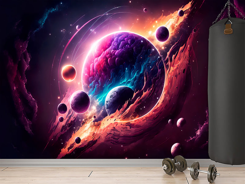 Self-Adhesive Vinyl Wallpaper Print for Office or Bedroom Planetary Dance in the Galaxy Peel & Stick Mural