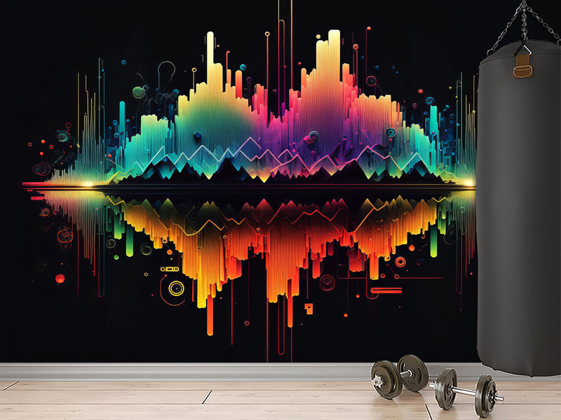 Non-Woven Wallpaper Art Design For Living Room, Bedroom, And Office Inspirational Print "Bright Sound Waves With Neon Gradient" 🎶