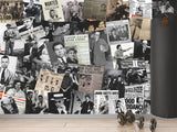 Peel and Stick Mural for Gym, Living Room, Workshop – "Gangsters and Mafia" Vintage-style Wallpaper Featuring Images of Crime Bosses