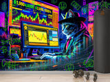 Strategy And Development Vinyl Wallpaper Peel and Stick "Holographic Hacker Cat", Desing For Bedroom And Office