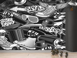 Comic Style Print High-Quality Vinyl Wallpaper Peel and Stick For Wall For Teen Room Studio "Black And White Graffiti"