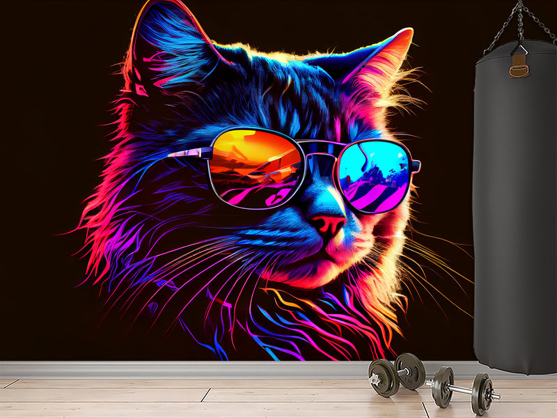Non-Woven Photo Mural Print For Gym, Office, Workshop "Neon Cat"
