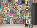 Wall mural Retro Poster Wallpaper – Vintage Ad Style Decor For Gym Or Recreation Room