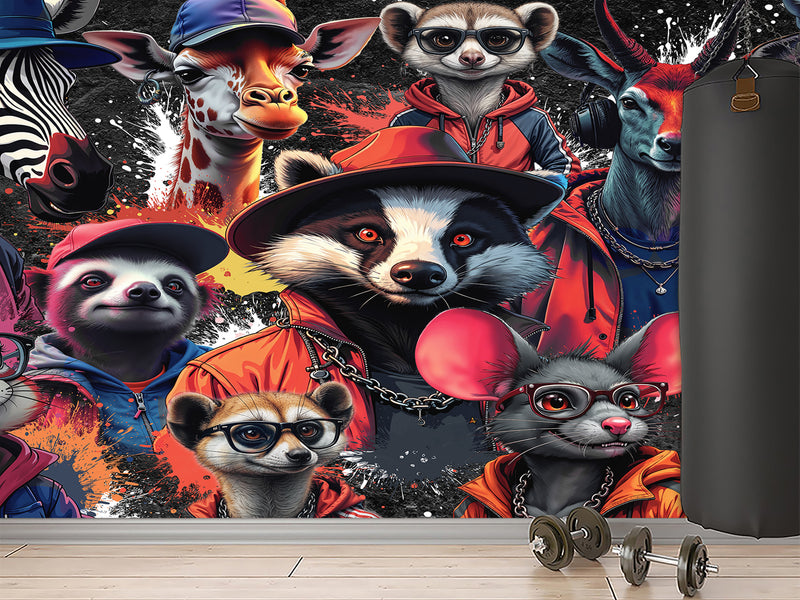 In Animalism Style Traditional Full Wall Wallpapers "Colorful Animals" For Office, Hall