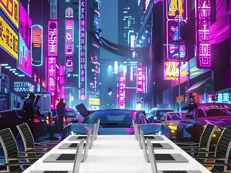 Traditional Neon Wallpaper – Urbanism "City of the Future" for Gaming Zone, Office, Living Room 🌆
