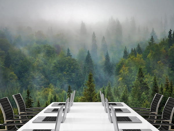 Peel and Stick 3d photo wallpaper Misty Forest Wallpaper – Foggy Woods Wall Mural for Nature-Inspired Interior Decor