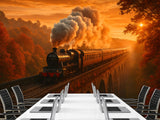 Print For Room Modern Design Self-Adhesive Wallpapers For Whole Wall Design For Bedroom Living Room "Train In Autumn Glow"