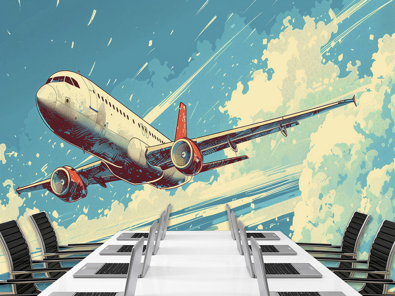 Peel and Stick Mural All Wall Eco-Friendly Materials For Living Room, Office "Airplane In The Blue Sky"