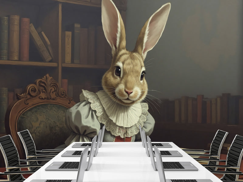 Wall mural Peel and Stick vinyl “Rabbit with a book”, vintage home decor
